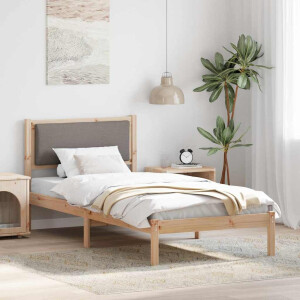 vidaXL Bedframe met hoofdeinde Taupe 90 x 190 cm Massief grenenhout
