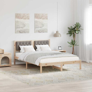 vidaXL Bedframe met hoofdeinde Taupe 140 x 190 cm Massief grenenhout