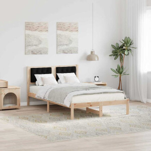 vidaXL Bedframe met hoofdeinde Zwart 135 x 190 cm Massief grenenhout