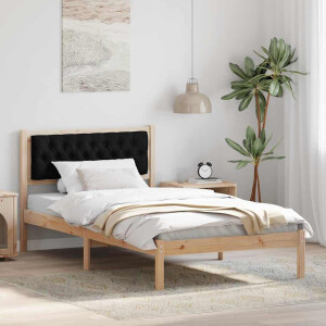 vidaXL Bedframe met hoofdeinde Zwart 100 x 200 cm Massief grenenhout
