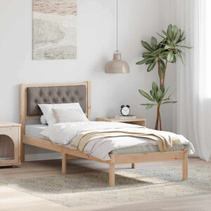 vidaXL Bedframe met hoofdeinde Taupe 90 x 190 cm Massief grenenhout