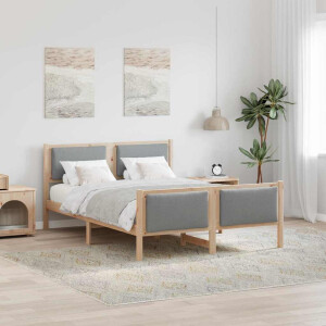 vidaXL Bedframe met hoofdeinde Lichtgrijs 135 x 190 cm Stof