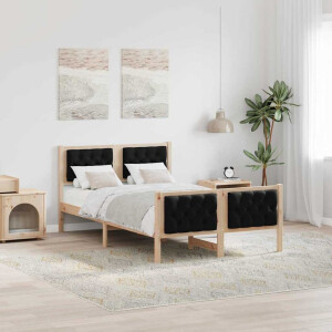 vidaXL Bedframe met hoofdeinde Zwart 135 x 190 cm Massief grenenhout