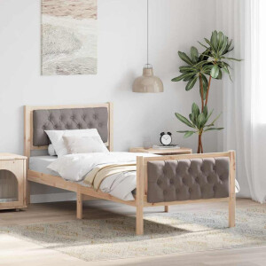 vidaXL Bedframe met hoofdeinde Taupe 75 x 190 cm Massief grenenhout