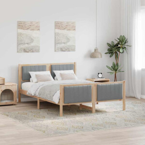 vidaXL Bedframe Bruin en lichtgrijs 135 x 190 cm Massief grenenhout