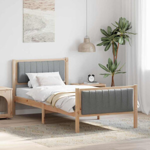 vidaXL Bedframe Bruin en lichtgrijs 90 x 200 cm Massief grenenhout