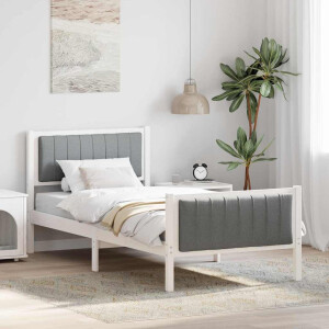 vidaXL Bedframe Wit en lichtgrijs 90 x 200 cm Massief grenenhout