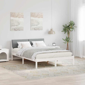 vidaXL Bedframe Wit en lichtgrijs 140 x 190 cm Massief grenenhout