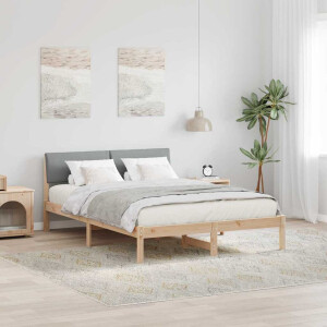 vidaXL Bedframe Bruin en lichtgrijs 135 x 190 cm Massief grenenhout