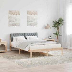 vidaXL Bedframe Bruin en lichtgrijs 140 x 200 cm Massief grenenhout