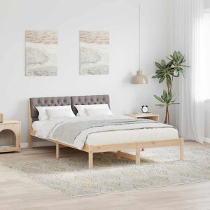 vidaXL Bedframe Bruin en taupe 140 x 190 cm Massief grenenhout