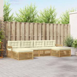 vidaXL Sofa-Sets 6 pcs Wit en crèmekleurig Massief Acaciahout