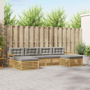 vidaXL Sofa-Sets met kussen 6 pcs Wit en Lichtgrijs Massief Acaciahout