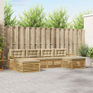 vidaXL Sofa-Sets met kussen 6 pcs Wit en Beige Massief Acaciahout