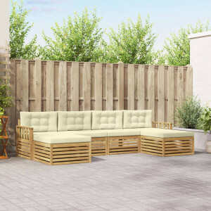 vidaXL Sofa-Sets 6 pcs Wit en crèmekleurig Massief Acaciahout