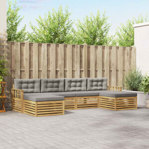 vidaXL Sofa-Sets met kussen 6 pcs Wit en Lichtgrijs Massief Acaciahout