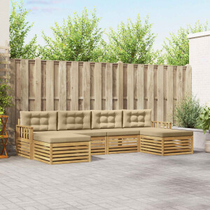 vidaXL Sofa-Sets met kussen 6 pcs Wit en Beige Massief Acaciahout