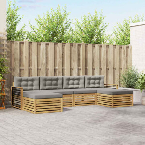 vidaXL Sofa-Sets met kussen 6 pcs Wit en Lichtgrijs Massief Acaciahout