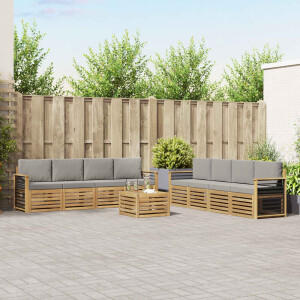 vidaXL Sofa-Sets met kussen 9 pcs Wit en Lichtgrijs Polyester