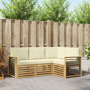 vidaXL Sofa-Sets met kussen 4 pcs Wit en crèmekleurig Polyester