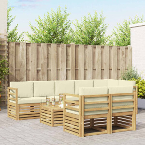 vidaXL Sofa-Sets 9 pcs Wit en crèmekleurig Massief Acaciahout