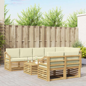 vidaXL Sofa-Sets 9 pcs Wit en crèmekleurig Massief Acaciahout