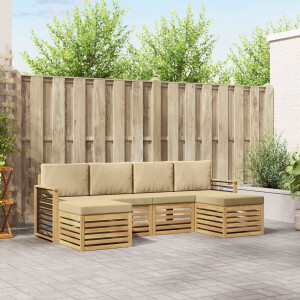 vidaXL Sofa-Sets met kussen 6 pcs Wit en Beige Polyester