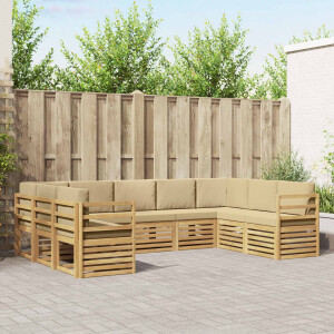 vidaXL Hoekbank Set 9 pcs Wit en Beige 304 x 185,5 x 73 cm Polyester