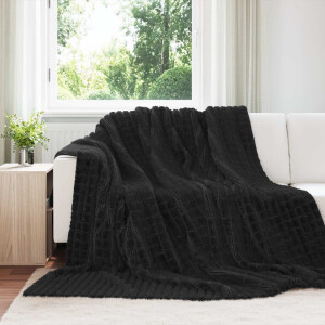 vidaXL Gooi Deken Zwart 240 x 220 cm Fleece