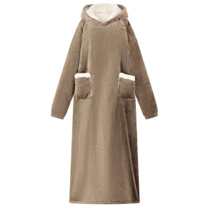 vidaXL Deken hoodie Kameel L Fleece en Flanel