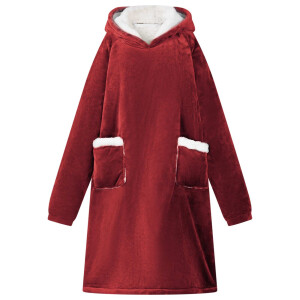vidaXL Deken hoodie Bordeaux Rood L Fleece en Flanel