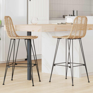 vidaXL Barkruk 2 pcs Naturel 44,5 x 53 x 111 cm Riet en IJzer