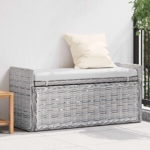 vidaXL Opslagbank met kussen Wit gewassen 110 x 40 x 50 cm Rattan