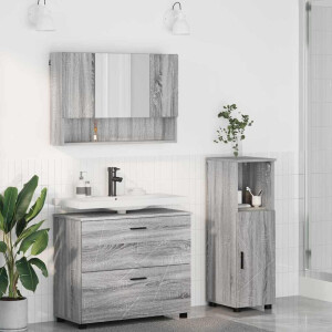 vidaXL Badkamermeubelset 3 pcs Grijs Sonoma Bewerkt hout en metaal