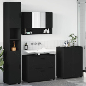 vidaXL Badkamermeubelset met lade 4 pcs Zwart Geperst Hout en Metaal