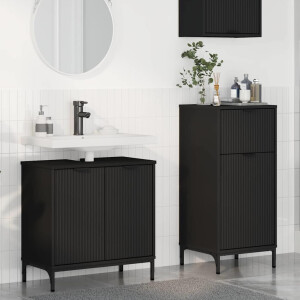 vidaXL Badkamermeubelset met lade 2 pcs Zwart Geperst Hout en Metaal