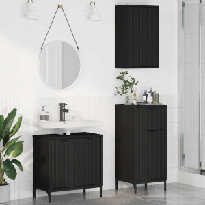 vidaXL Badkamermeubelset met lade 3 pcs Zwart Geperst Hout en Metaal