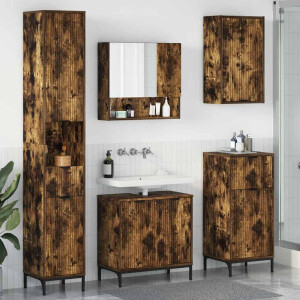 vidaXL Badkamermeubelset Gerookt eiken Engineered hout, Metaal