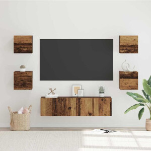 vidaXL Tv-meubelset Wandgemonteerd 6 pcs Oud Hout Bewerkt hout