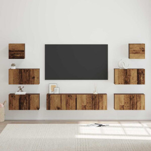 vidaXL Tv-meubelset Wandgemonteerd 8 pcs Oud Hout Bewerkt hout