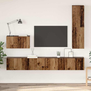 vidaXL TV-kast set met plank Wandgemonteerd Anders met opslag met de deur 4 pcs Oud hout Medium Bewerkt hout