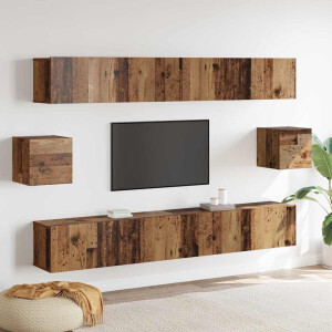 vidaXL Tv-meubelset Wandgemonteerd 6 pcs Oud Hout Bewerkt hout