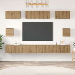 vidaXL TV-kast set met plank Wandgemonteerd Anders met opslag 8 pcs artisanaal eikenkleurig