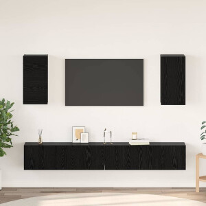 vidaXL Wand tv-kast Wandgemonteerd 3 pcs Zwart Eiken Bewerkt hout