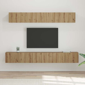 vidaXL TV-kast set met plank Wandgemonteerd met opslag met de deur 5 pcs artisanaal eikenkleurig