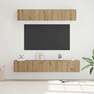 vidaXL TV-kast set met plank Wandgemonteerd met opslag met de deur 5 pcs artisanaal eikenkleurig