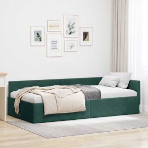 vidaXL Hoekbedframe Donkergroen 100 cm x 200 cm Polyester en multiplex
