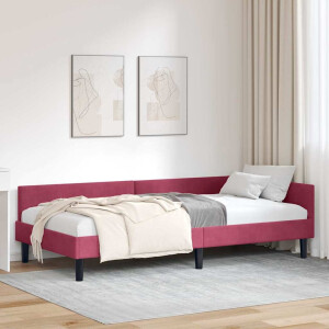 vidaXL Hoekbedframe Wijnrood 90 x 200 cm Velvet en Engineered hout