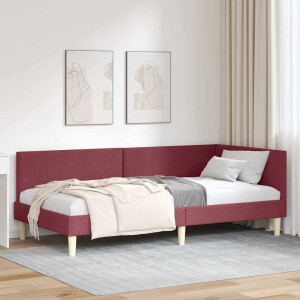 vidaXL Hoekbedframe Wijnrood 90 x 200 cm Stof en Geïmproviseerd hout