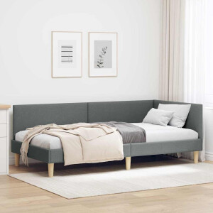 vidaXL Hoekbedframe Donkergrijs 100 cm x 200 cm Stof en multiplex